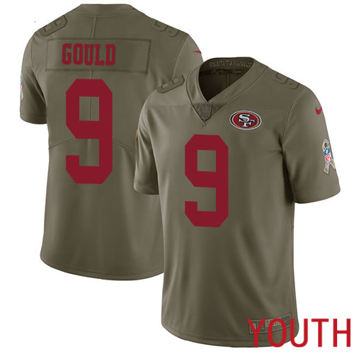 San Francisco 49ers Limited Olive Youth Robbie Gould NFL Jersey #9 2017 Salute to Service->women nfl jersey->Women Jersey